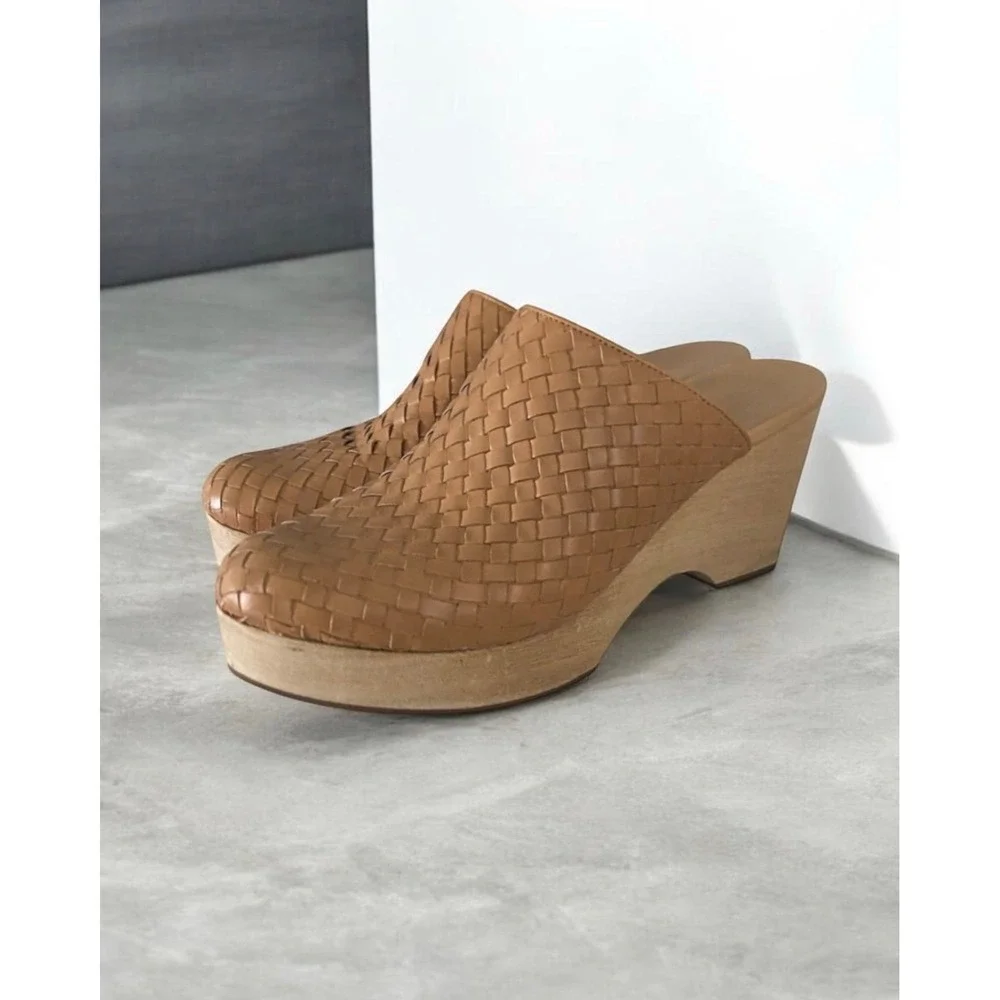 Everlane The Clog Tan Woven Leather Mules Size 10.5. Retail $165